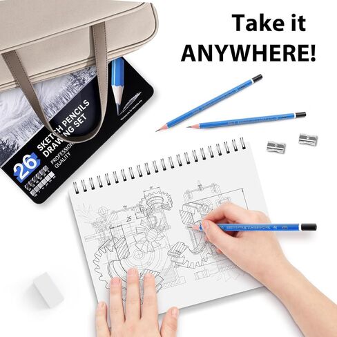رسم أقلام الرصاص للأطفال والكبار رسم ، 26 قطعة مخططات رسم ، رسم قلم رصاص للفنانين المبتدئين ، قلم الرصاص الجرافيت الفني من 6 ب إلى 4H in Kuwait