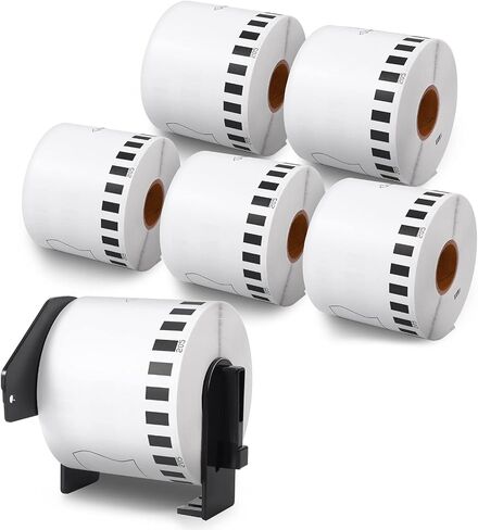 Label KINGDOM DK-2205 Compatible with Brother Ql-820nwb Label 62mm x 30.48m (2-3/7" x 100') Continuous Length White Paper Roll for QL 800 QL-600 Printers (6 Rolls+ 1 Refillable Cartridge) in Saudi Arabia