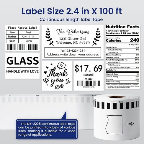 Label KINGDOM DK-2205 Compatible with Brother Ql-820nwb Label 62mm x 30.48m (2-3/7" x 100') Continuous Length White Paper Roll for QL 800 QL-600 Printers (6 Rolls+ 1 Refillable Cartridge) in Saudi Arabia