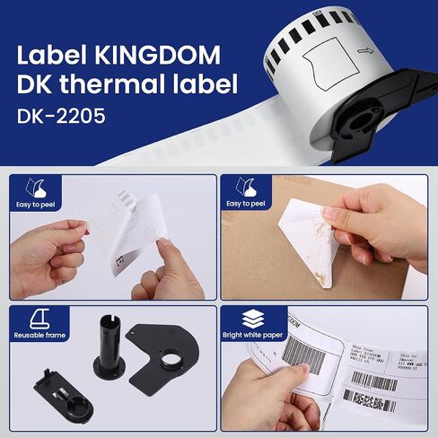 Label KINGDOM DK-2205 Compatible with Brother Ql-820nwb Label 62mm x 30.48m (2-3/7" x 100') Continuous Length White Paper Roll for QL 800 QL-600 Printers (6 Rolls+ 1 Refillable Cartridge) in Saudi Arabia
