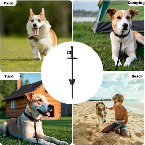 16''dog tie-out stake ، مرساة دوامة فضية متينة ، ربط آمن في الهواء الطلق لجميع سلسلة مقود الكابلات ، ساحة التخييم ، مقاومة للصدأ in Kuwait