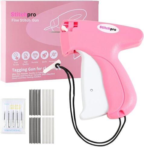 Stitch Gun for Clothes - Handheld Stitch Tag Gun Quick Clothing Fixer - Tagging Gun - Includes 6 Needle, 1000 Black Fasteners & 1000 White Fasteners (PinkWhite) in Saudi Arabia