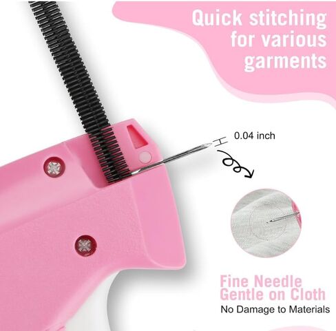 Stitch Gun for Clothes - Handheld Stitch Tag Gun Quick Clothing Fixer - Tagging Gun - Includes 6 Needle, 1000 Black Fasteners & 1000 White Fasteners (PinkWhite) in Saudi Arabia