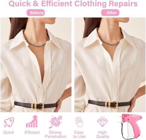 Stitch Gun for Clothes - Handheld Stitch Tag Gun Quick Clothing Fixer - Tagging Gun - Includes 6 Needle, 1000 Black Fasteners & 1000 White Fasteners (PinkWhite) in Saudi Arabia