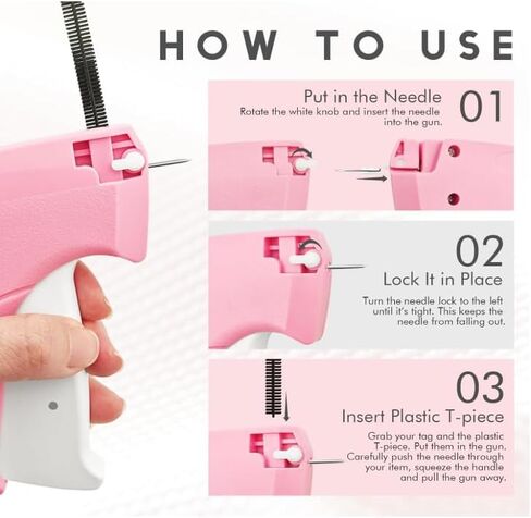 Stitch Gun for Clothes - Handheld Stitch Tag Gun Quick Clothing Fixer - Tagging Gun - Includes 6 Needle, 1000 Black Fasteners & 1000 White Fasteners (PinkWhite) in Saudi Arabia