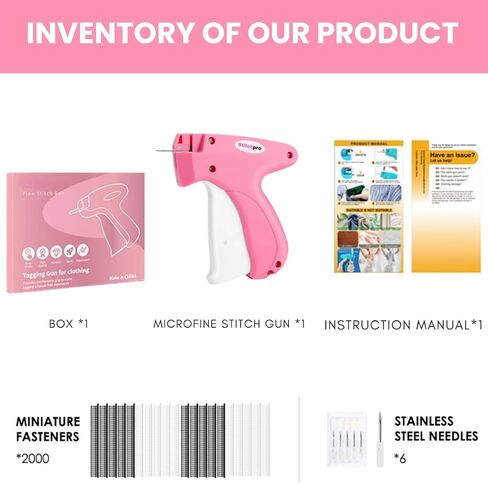 Stitch Gun for Clothes - Handheld Stitch Tag Gun Quick Clothing Fixer - Tagging Gun - Includes 6 Needle, 1000 Black Fasteners & 1000 White Fasteners (PinkWhite) in Saudi Arabia
