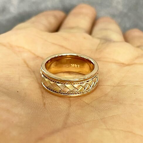 Tri Color Wedding Band – 18 k or 14k Handmade Gold Braided Rings – Nice Gift Jewelry for Him or Her - Weddings Band for Men and Women – Comfort Fit - Size 6 to 15 in Saudi Arabia