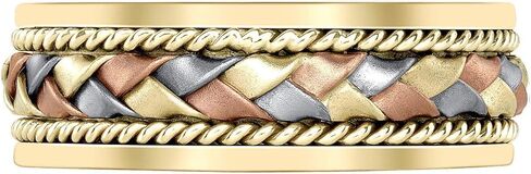 Tri Color Wedding Band – 18 k or 14k Handmade Gold Braided Rings – Nice Gift Jewelry for Him or Her - Weddings Band for Men and Women – Comfort Fit - Size 6 to 15 in Saudi Arabia