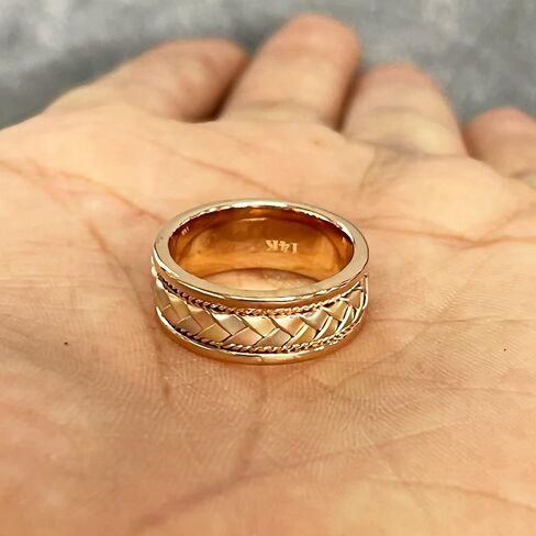 Tri Color Wedding Band – 18 k or 14k Handmade Gold Braided Rings – Nice Gift Jewelry for Him or Her - Weddings Band for Men and Women – Comfort Fit - Size 6 to 15 in Saudi Arabia