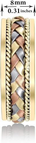 Tri Color Wedding Band – 18 k or 14k Handmade Gold Braided Rings – Nice Gift Jewelry for Him or Her - Weddings Band for Men and Women – Comfort Fit - Size 6 to 15 in Saudi Arabia