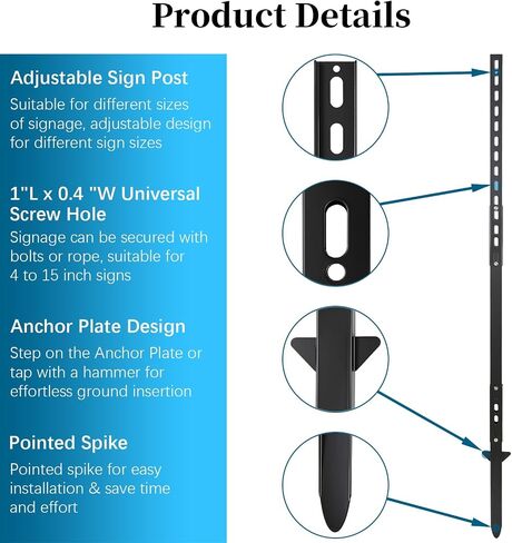 4.3' Metal Yard Sign Stake,Aluminum Sign Post with Heavy Duty Base,Durable Pole for Different Sizes of Signs, Sleek Modern Design Sign Holder for Outside Fence Road Parking Street Stop(Black) in Kuwait