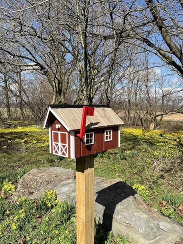 Red Wooden Barn Mailbox with a Durable Vinyl Shake Roof | Amish Made | Unique Mailbox | SB201 in Saudi Arabia