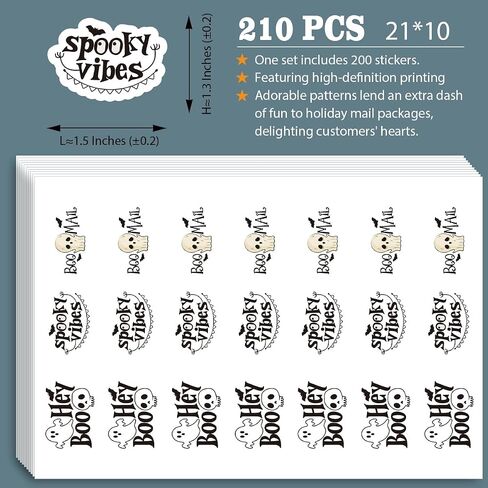 Halloween Business Stickers with Boo Mail & Hey Boo & Spooky Vibes, Spooky Mail Labels and Greeting Tags for Online Stores, Small Businesses and Ecommerce Shops 180 PCS in Saudi Arabia