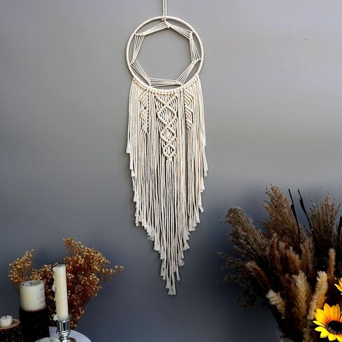 Bohemian Moon Round Dream Catcher Macrame Boho Craft Wall Hanging Home Decoration Handmade Design Dreamcatchers Tassel Ornament Gift Bedroom Nursery Christmas Wall Decor (Dark Green) in Kuwait
