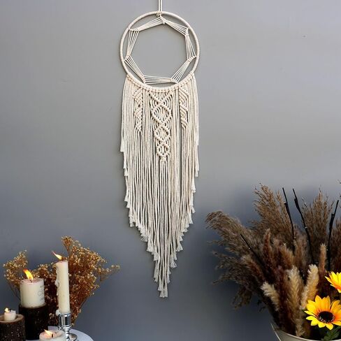 Bohemian Moon Round Dream Catcher Macrame Boho Craft Wall Hanging Home Decoration Handmade Design Dreamcatchers Tassel Ornament Gift Bedroom Nursery Christmas Wall Decor (Dark Green) in Kuwait