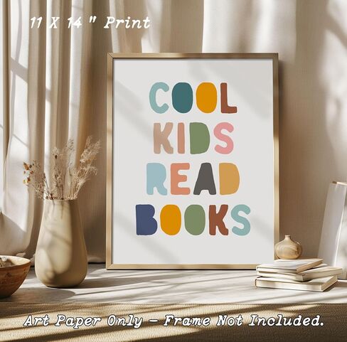 Cool Kids Read Books Inspirational Quotes Wall Art for Kids Room Educational Poster with Daily Affirmation to Encourage Reading Children Playrooms Decor, Unframed (11 x 14 inch) in Kuwait