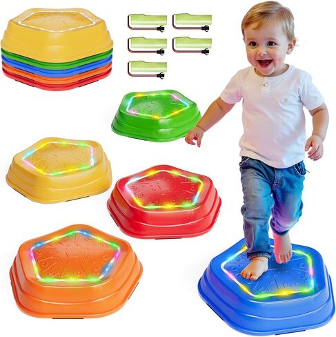 Calo 5pcs recargeable Steping Stones for Kids Toddler 3-5 مع Light & Music ، وتوازن الحواس الحسية Stones في الهواء الطلق ، و 5 بطاريات طويلة الأمد ، والاستجابة الفورية ، و PVC ترقيتها ، ودعم 200 رطل. in Kuwait