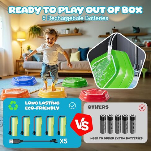 Calo 5pcs recargeable Steping Stones for Kids Toddler 3-5 مع Light & Music ، وتوازن الحواس الحسية Stones في الهواء الطلق ، و 5 بطاريات طويلة الأمد ، والاستجابة الفورية ، و PVC ترقيتها ، ودعم 200 رطل. in Kuwait