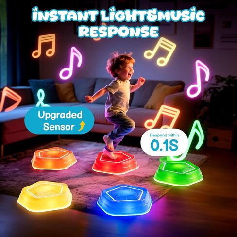 Calo 5pcs recargeable Steping Stones for Kids Toddler 3-5 مع Light & Music ، وتوازن الحواس الحسية Stones في الهواء الطلق ، و 5 بطاريات طويلة الأمد ، والاستجابة الفورية ، و PVC ترقيتها ، ودعم 200 رطل. in Kuwait