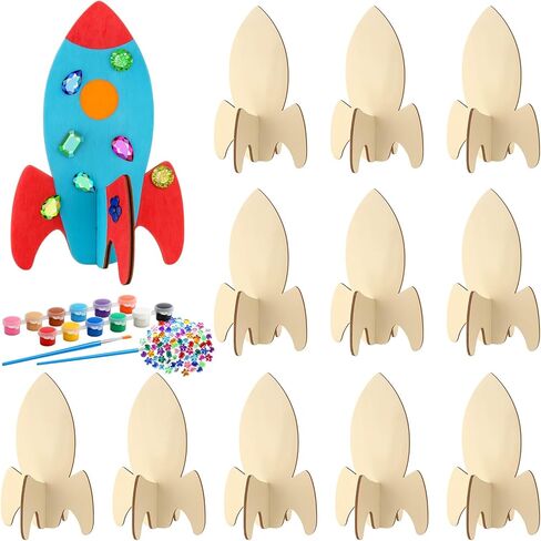 Blueweenly 48 PCS DIY Wood Rockets الطلاء مجموعات الحرف اليدوية للأطفال ، فضاءات خشبية غير مكتملة مع اللوازم الفنية الحفلات الحفلات لأنشطة الحفلة المدرسية ديكور هدية عيد ميلاد كبيرة in Kuwait