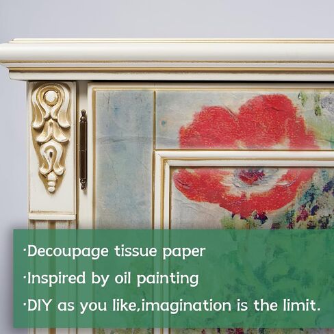 Flortlias Large Decoupage Paper for Furniture, Floral Printed Tissue Paper for Furniture, DIY Crafts Rice Papers, Bloom Poppy, 16.53'' x 19.69'' in Kuwait