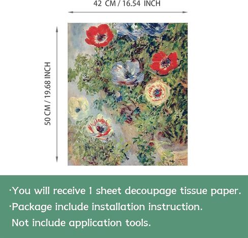 Flortlias Large Decoupage Paper for Furniture, Floral Printed Tissue Paper for Furniture, DIY Crafts Rice Papers, Bloom Poppy, 16.53'' x 19.69'' in Kuwait