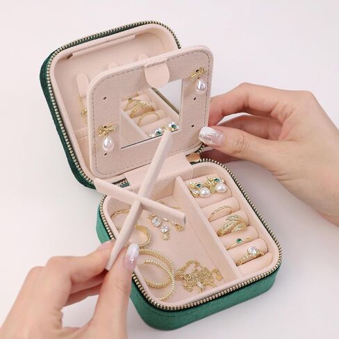 Meissa Velvet Travel Jewelry Box Square Jewlery Case Small Portable Travel Jewelry Organizer for Women Girls, Black in Saudi Arabia