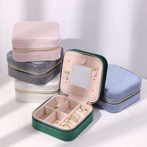 Meissa Velvet Travel Jewelry Box Square Jewlery Case Small Portable Travel Jewelry Organizer for Women Girls, Black in Saudi Arabia