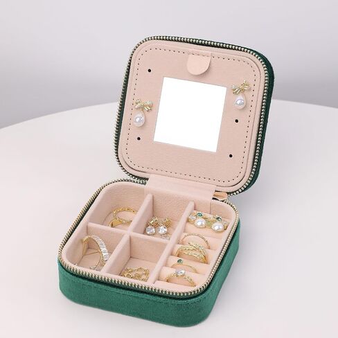 Meissa Velvet Travel Jewelry Box Square Jewlery Case Small Portable Travel Jewelry Organizer for Women Girls, Black in Saudi Arabia