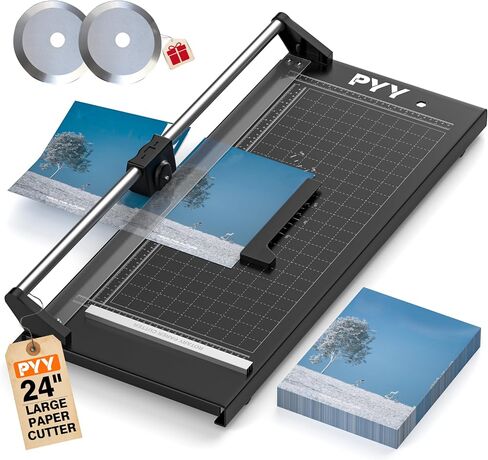 PYY Rotary Paper Cutter - Large Paper Cutter, 24 Inch Heavy Duty Trimmer with Self-Sharpening Blade & Measurement Grid for Cardstock, Posters, Photos - Studio & Office Use in Saudi Arabia