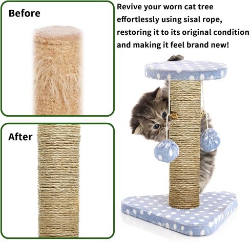 4mm Natural Sisal Rope - 164-Ft, Cat Scratcher Repair & DIY Cat Tree, Wide Application, Length Choices in Saudi Arabia