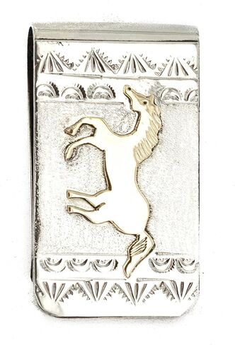 12kt Gold Filled and .925 Sterling Silver Horse Handmade Certified Authentic Navajo Native American Money Clip 11253-1 in Saudi Arabia