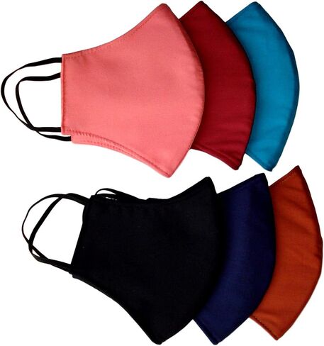 Pack of 3 Solid Colors Multilayer Cotton/Waterproof Pellon Fabric Face Masks Handmade in the USA for Adults-Unisex, Indoor/Outdoor Use, Washable/Breathable/Comfortable/Reusable in Saudi Arabia