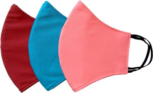 Pack of 3 Solid Colors Multilayer Cotton/Waterproof Pellon Fabric Face Masks Handmade in the USA for Adults-Unisex, Indoor/Outdoor Use, Washable/Breathable/Comfortable/Reusable in Saudi Arabia