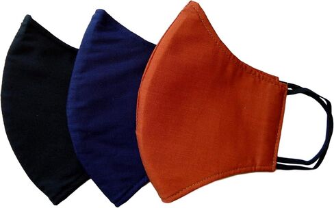 Pack of 3 Solid Colors Multilayer Cotton/Waterproof Pellon Fabric Face Masks Handmade in the USA for Adults-Unisex, Indoor/Outdoor Use, Washable/Breathable/Comfortable/Reusable in Saudi Arabia