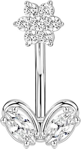 14 Gauge 316L Surgical Steel Belly Button Ring CZ Belly Ring Flower Dangling Piercing Jewelry Barbells Clear Cubic Zirconia Navel Rings Silver Screw Bar 10 mm Screw on Piercing Stud Ball End 14G in Saudi Arabia