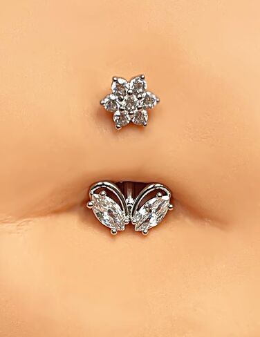 14 Gauge 316L Surgical Steel Belly Button Ring CZ Belly Ring Flower Dangling Piercing Jewelry Barbells Clear Cubic Zirconia Navel Rings Silver Screw Bar 10 mm Screw on Piercing Stud Ball End 14G in Saudi Arabia