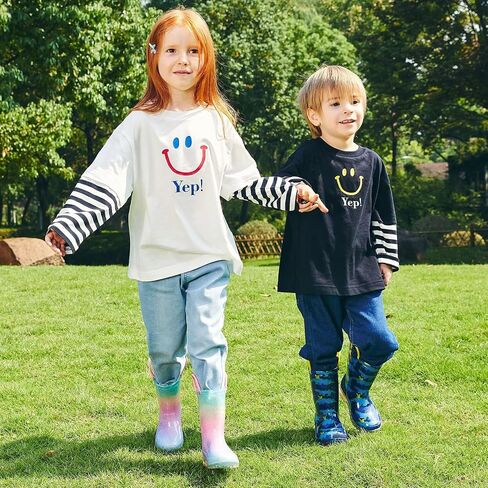 Kids Toddler Rain Boots for Girls Boys Light Up Waterproof Rain Shoes Patterns and Glitter Boot with Easy On Handles in Saudi Arabia