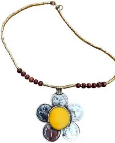 Afghan necklace. Yellow flower necklace- Tribal boho necklace. Statement necklace. funky jewelry- Ethnic Pakistani necklace. Gypsy jewelry in Saudi Arabia