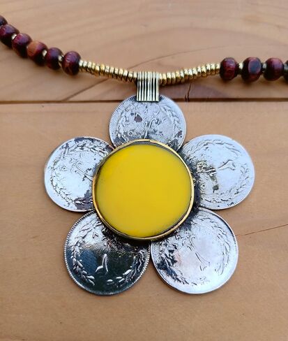 Afghan necklace. Yellow flower necklace- Tribal boho necklace. Statement necklace. funky jewelry- Ethnic Pakistani necklace. Gypsy jewelry in Saudi Arabia