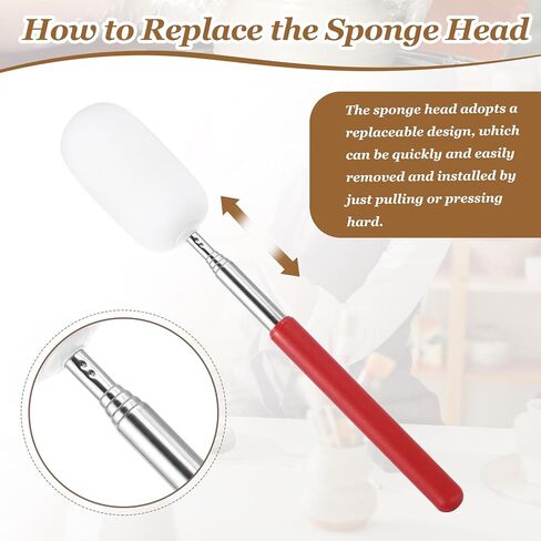 Patikil 29.5 "عصا الإسفنج التلسكوبية للفخار ، 3pcs أداة اسفنجي الطين الفخارية القابلة للسحب من السيراميك لإزالة المياه الزائدة من الفخار الطويل والضيق ، الأبيض/الأحمر (1.57" W) in Kuwait