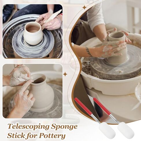Patikil 29.5 "عصا الإسفنج التلسكوبية للفخار ، 3pcs أداة اسفنجي الطين الفخارية القابلة للسحب من السيراميك لإزالة المياه الزائدة من الفخار الطويل والضيق ، الأبيض/الأحمر (1.57" W) in Kuwait