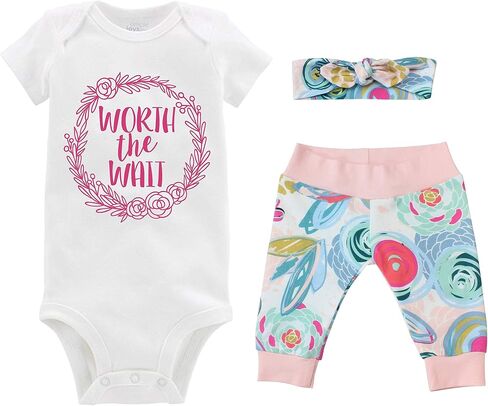 Worth the Wait Girl Going Home Outfit Infant Set Floral Wreath - Yoga Leggings Headband For Girls in Saudi Arabia