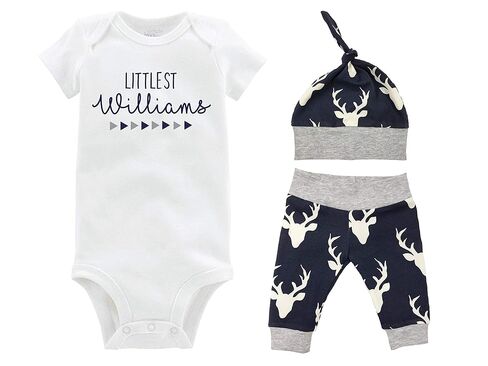 Littlest Boy Boy Baby Outfit Wome Home - Bodysuit و Yoga Pant و Top Knot Hat in Saudi Arabia