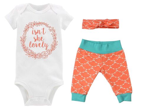 Isn't She Lovely Girl Personalized Baby Coming Home Outfit Orange Teal Floral - Bodysuit, Yoga Pants, Headband in Saudi Arabia