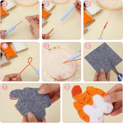 Vesici 6ps Cat Bum Punch Edele Kit ، 6 أنماط Cat Butt Punch Coaster ، الوقايات الإبداعية المنسوجة الممتعة للمبتدئين البالغين ، أدوات الوقايات مع اللصق ، الخيوط ، طوق للتطريز ، تعليمات in Saudi Arabia