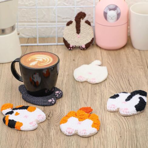 Vesici 6ps Cat Bum Punch Edele Kit ، 6 أنماط Cat Butt Punch Coaster ، الوقايات الإبداعية المنسوجة الممتعة للمبتدئين البالغين ، أدوات الوقايات مع اللصق ، الخيوط ، طوق للتطريز ، تعليمات in Saudi Arabia