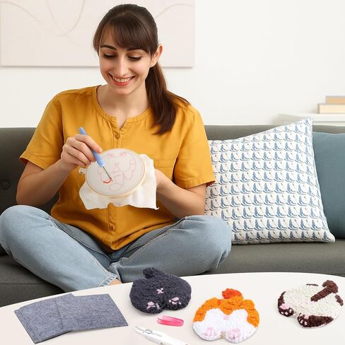 Vesici 6ps Cat Bum Punch Edele Kit ، 6 أنماط Cat Butt Punch Coaster ، الوقايات الإبداعية المنسوجة الممتعة للمبتدئين البالغين ، أدوات الوقايات مع اللصق ، الخيوط ، طوق للتطريز ، تعليمات in Saudi Arabia