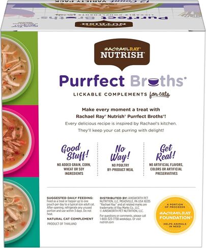 Rachael Ray Nutrish Purrfect Broths Wet Cat Food, Variety Pack, 1.4 Ounce Pouch (Pack of 24), Grain Free in Kuwait