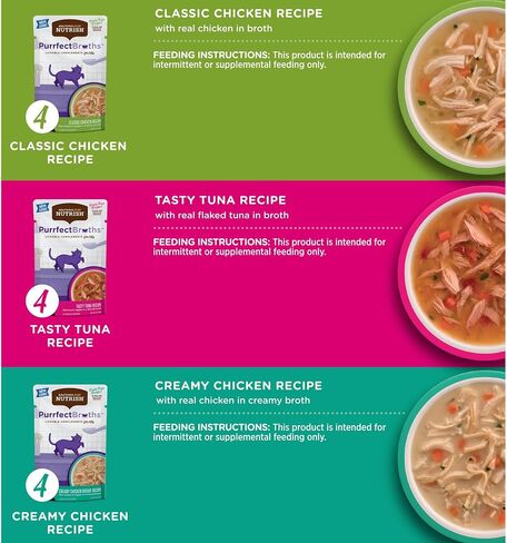 Rachael Ray Nutrish Purrfect Broths Wet Cat Food, Variety Pack, 1.4 Ounce Pouch (Pack of 24), Grain Free in Kuwait